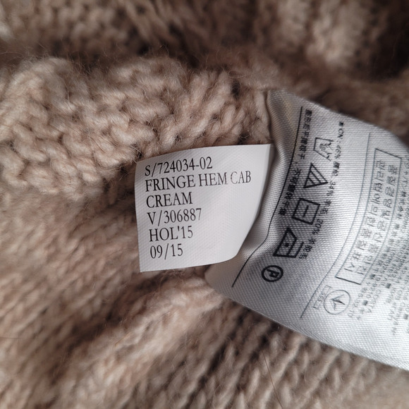 Banana Republic Sweater Small Tan Cable Knit Fringe Western Boho Wool Alpaca - Picture 8 of 10